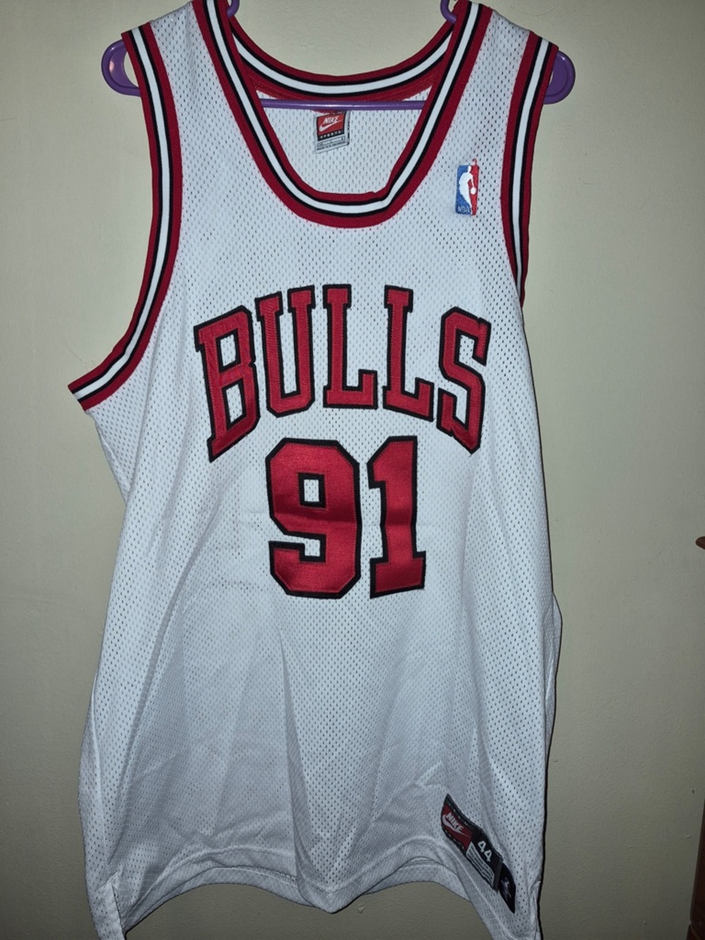 Nike White Chicago Bulls #91 Red & Black Mesh Jersey